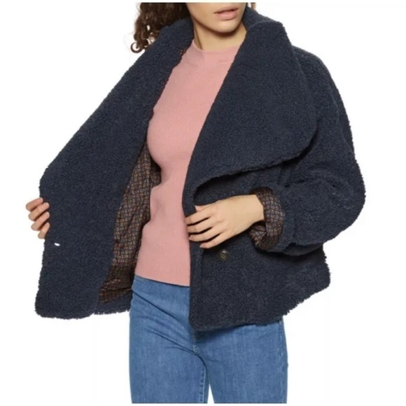 Free People Izzy Wrap Blue Teddy Button Jacket XSmall NWT - Picture 3 of 12